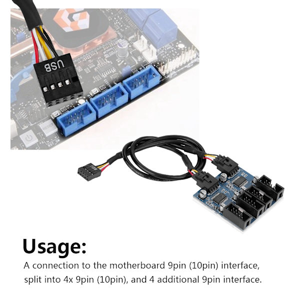9-Pin USB Header Han til 4 Hun Udvidelseskabel