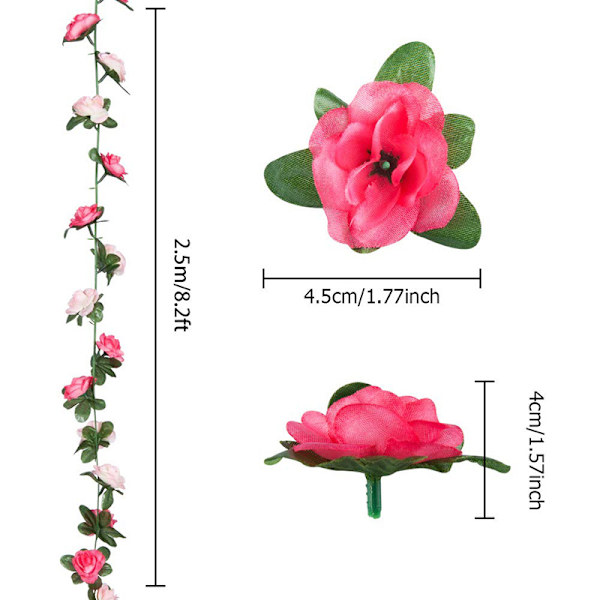 5 st 2,5 m konstgjorda falska rosenkransar hängande sidenblommor konstgjorda blomsterkransar (rosa) Pink