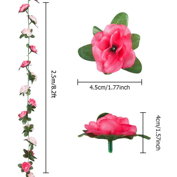5 stk 2,5 m kunstig falsk rosekrans som henger silkeblomster kunstig blomsterkrans (rosa) Pink