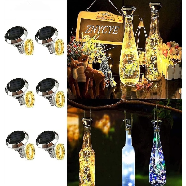 6-pack solar vinflaska lampe eller 20 lysdioder Solar String Lights for vin øl Whisky Party Bar Dekorativa Warm White