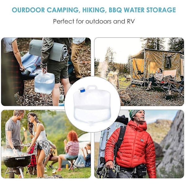 Hopfällbar vattenbehållare med tapp, Bpa-fri bärbar hopfällbar vattenförvaringsväska för campingvandring 10L