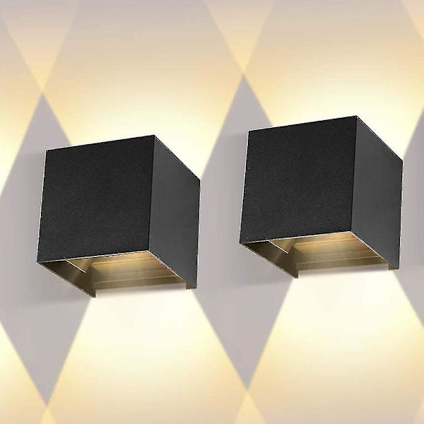 Set med 2 st 12w Vägglampa inomhus/utomhus, Dimbar Ip65 Vattentät Led Vägglampa Up Down Design Lampa 3000k Varmvit Vägglampor För Vardagsrum Bedro Black