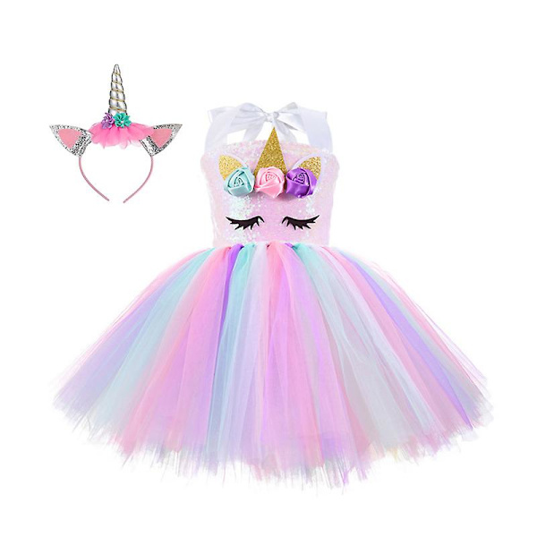 Enhjørning kostume til piger, små piger Rainbow Unicorn Tutu med pandebånd B 10T