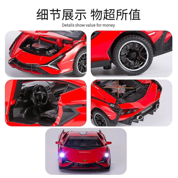 Hhcx-ny 1:32 Alloy Lamborghinis Sian Sports Car Model Diecast Sound Super Racing Collection Toy Pull Back Julegave til barn sian black