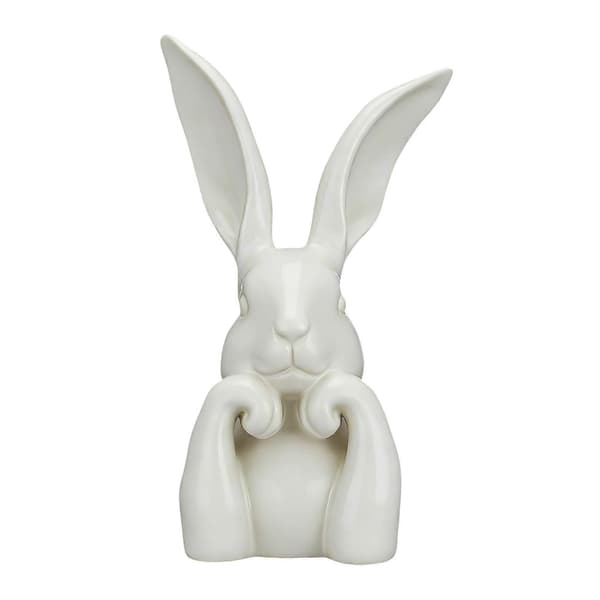 【BQ】3D-printad påskharefigur - Söt kanin som håller ansiktsstaty - För vardagsrum och sovrum White 12cm