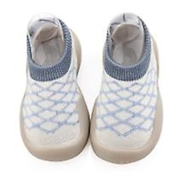 Baby Walking Socks Sko Blødsålede skridsikker gummi åndbare letvægtssko Blue Grid 13.5