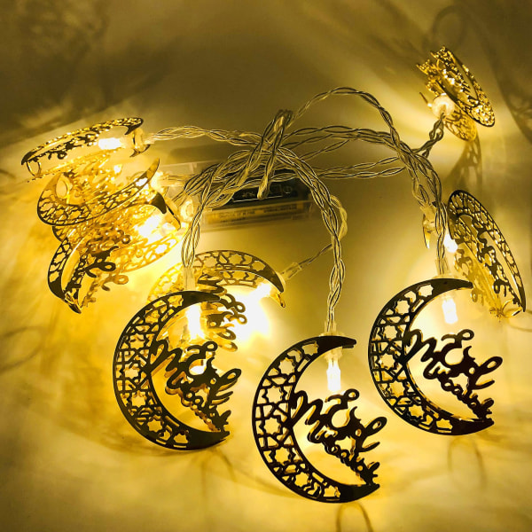 Eid Mubarak Star Moon Led strängljus Ramadan Kareem för heminredning Islamisk muslimsk festival Festmaterial Eid Al-fitr K 1.65M 10LED