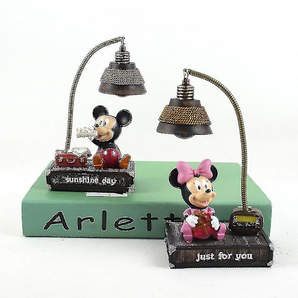 Hhcx-2pcs Mickey Minnie Small Night Light Lamp Resin Home Ornaments