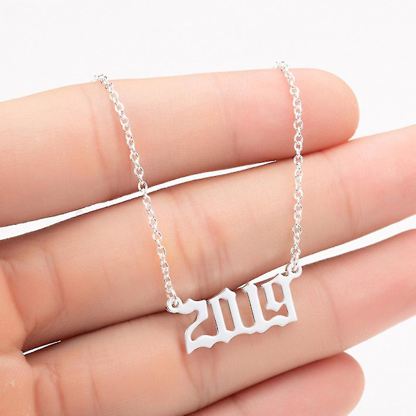 1980-2019 Birth Year Number Charm Pendant Stainless Steel Chain Necklace Jewelry Golden 2014