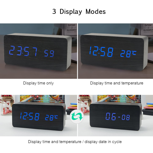 Elektronisk LED digital väckarklocka Tid/temperatur/datum Display Skrivbordsklocka