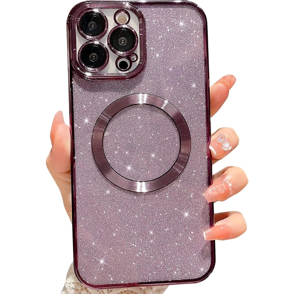Liangnv Kompatibel med Iphone 14 Pro Max Magnetic Glitter Case, Lyx Plating Cute Bling Clear Phone Case, Kompatibel med Magsafe For Damer Jenter W