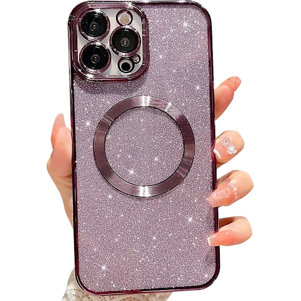 Liangnv Kompatibel med Iphone 14 Pro Max Magnetic Glitter Case, Lyx Plating Cute Bling Clear Phone Case, Kompatibel med Magsafe For Damer Piger W