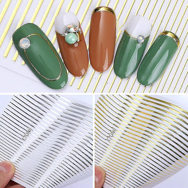 1 kpl hopea kultaviivat raidallinen 3d kynsitarra Geometrinen aaltoileva tähti sydän itseliimautuva liukusäädinpaperi nail art siirtotarrat style 4