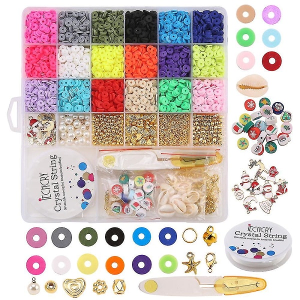 4200 stk Gjør-det-selv 6 mm flat rund Heishi Polymer Clay Beads Kit for smykkefremstilling Armbånd Halskjede øredobber