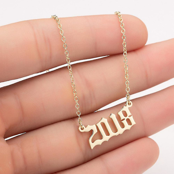 1980-2019 Birth Year Number Charm Pendant Stainless Steel Chain Necklace Jewelry Golden 1984