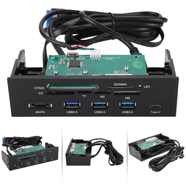 Multifunksjons intern kortleser for PC - 5,25\" Dashboard Frontpanel