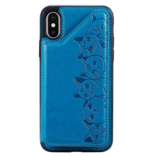 För Iphone X Six Cats Embossing Pattern Protective Case(blå)