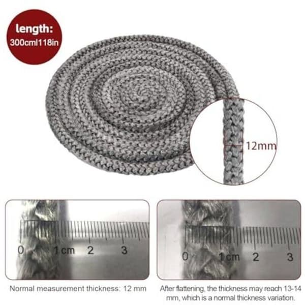 OKZ Kaminpackningstråd - 12 mm x 3 mndsäker - Glasfiber - 4 Högtemperaturremsor - Flexibel