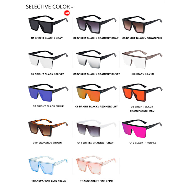 New Trend Large Frame One-Piece Uv400 Solbriller Street Shooting Retro