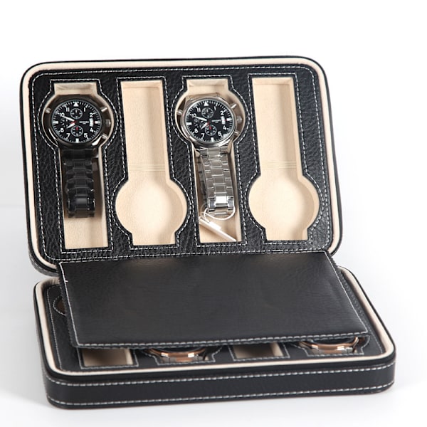 Watch , kannettava watch Case watch vetoketjullinen säilytyslaatikko (musta)