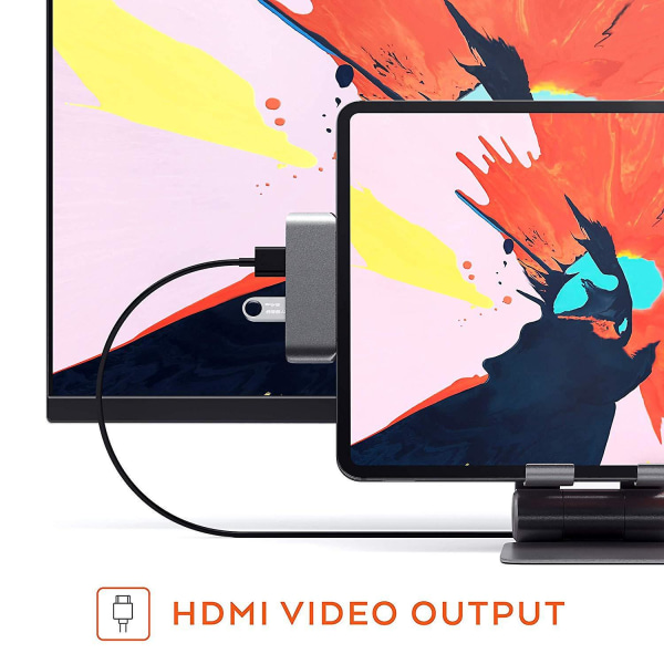 Lämplig för Ipad Pro Hub Usb-c till HDMI+3.5+ USB+pd Hub Type-c Dockningsstation grå grey