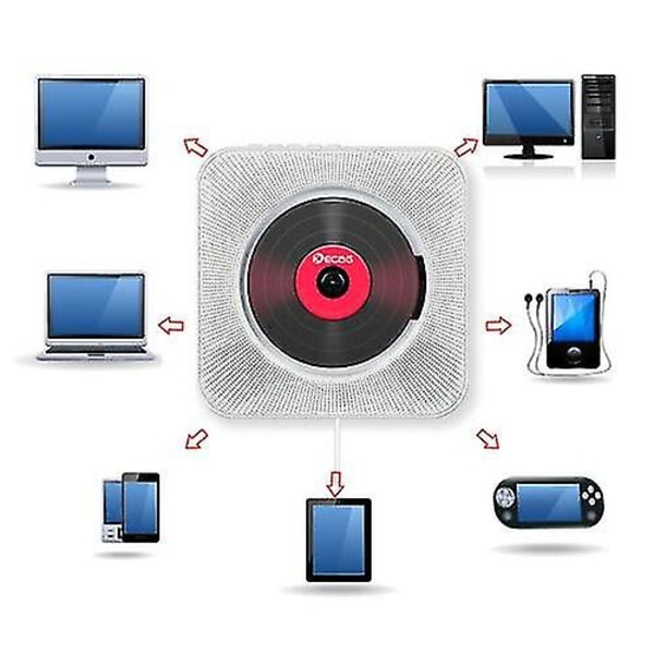 Väggmonterad CD-spelare Surround Sound Fm Radio Bluetooth USB Mp3 Disk Bärbar musikspelare Fjärrkontroll Stereohögtalare Hem White