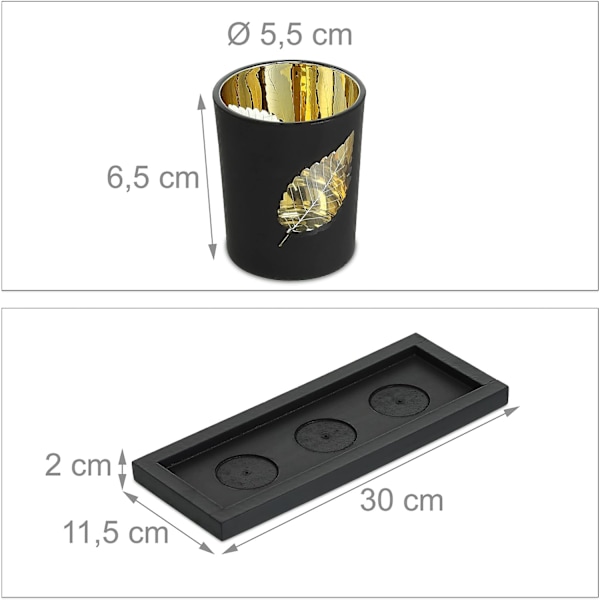 Telysholder sett med brett og steiner, 30 cm lang borddekorasjon