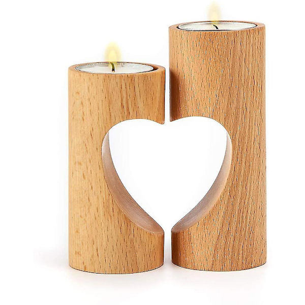 Set med 2 Unity Heart Piedestal för heminredning, romantiska värmeljusljusstakar dekorativa, trä värmeljusstake