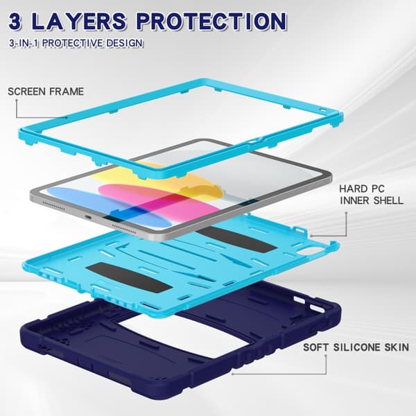 iPad 11 11th Gen / 10.9 10th Gen 2022/2025 Case with 3-Layer Protection, PC + Silicone Tablet Cove Marinblå och blå