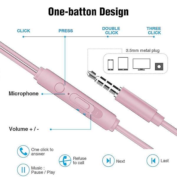 Øretelefoner med ledning In-ear hovedtelefoner Øretelefoner Memory Foam forstærket kabel