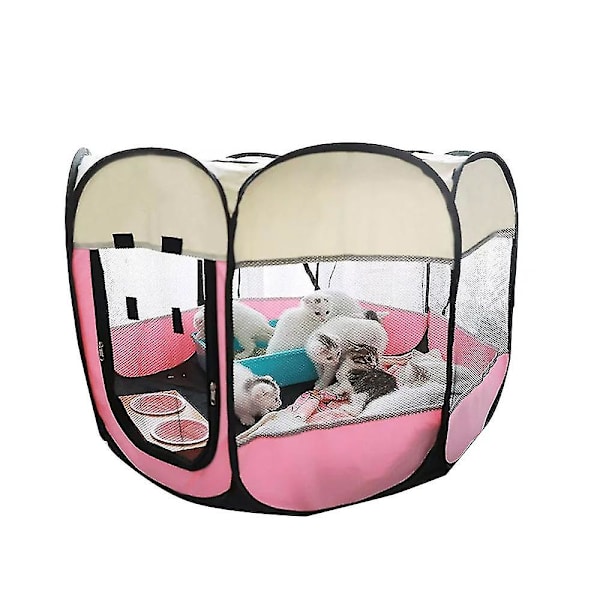 Fällbart husdjurstält Hundhus åttakantig bur för katttält lekhage Valp Kennel Pink