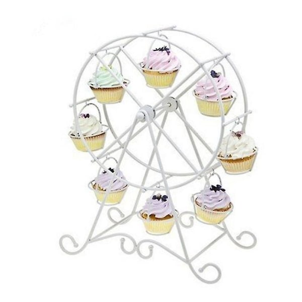 Roterande pariserhjul dessertserver 8 muffins serveringsbricka Carnival Circus tema rostfritt stål White