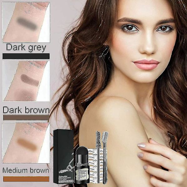 Ögonbryn Stamp Shaping Kit Återanvändbar Brow Powder Stencil Portable Set Mörkbrun