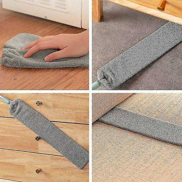 Nattbordsstøvbørste Langt skaft mopp Gjenbrukbar mikrofiber støvsamler feiebørste med 4 STK klut With 4 PCS Cloth