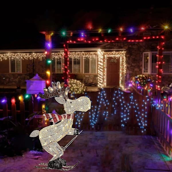 【BQ】Utendørs julefigur LED Skiende Elg Hagedekorasjon Ornament 35cm-FF-