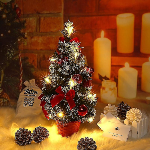 Julgran, 24 tums konstgjord julgran Batteridriven upplyst minijulgran med LED-ljus A