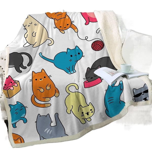 Söt Kattfilt Kawaii Cat Lover Present Plysch Sherpa Filt Varm Lätt Plysch Circle Filt 11 Flannel 100*130cm