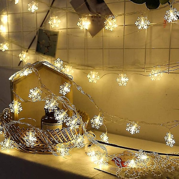 Julelys, Snowflake String Lights, Fairy Lights, Batteridrevet 3M Warm 3M Warm