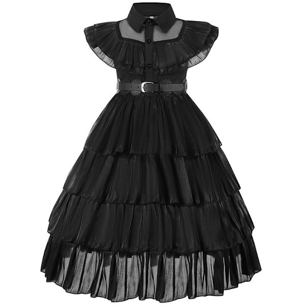 Halloween nya cos Addams Family onsdag tjejer painat klänning bal 150cm