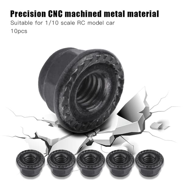 10 stk. Universal CNC-maskinert metall hjullåsmutter 1 10 skala RC bil