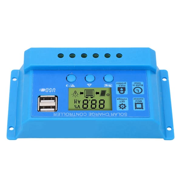 PWM Solcelleladeregulator LCD-skjerm Justerbar Parameter 2 USB-porter 12V 24V Blå
