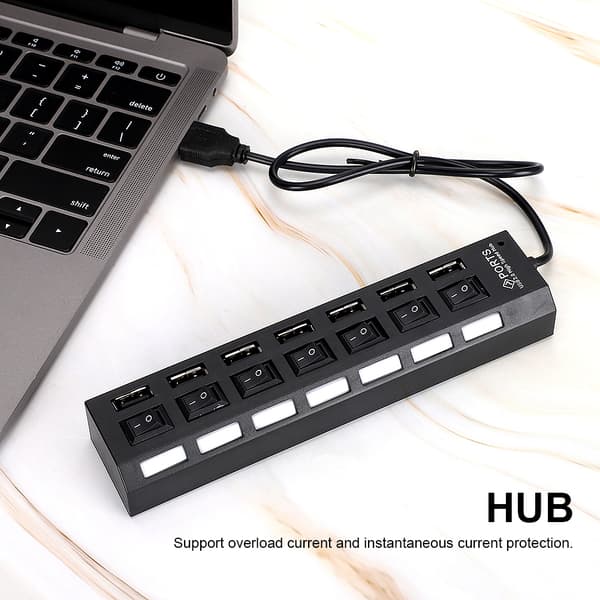 7 Port USB Hub Dockingstation Sort 480Mbps Overbelastningsstrømbeskyttelse Switch