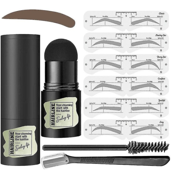 Øjenbryn Stamp Shaping Kit Genanvendeligt Brow Powder Stencil Portable Sæt Mørkebrun