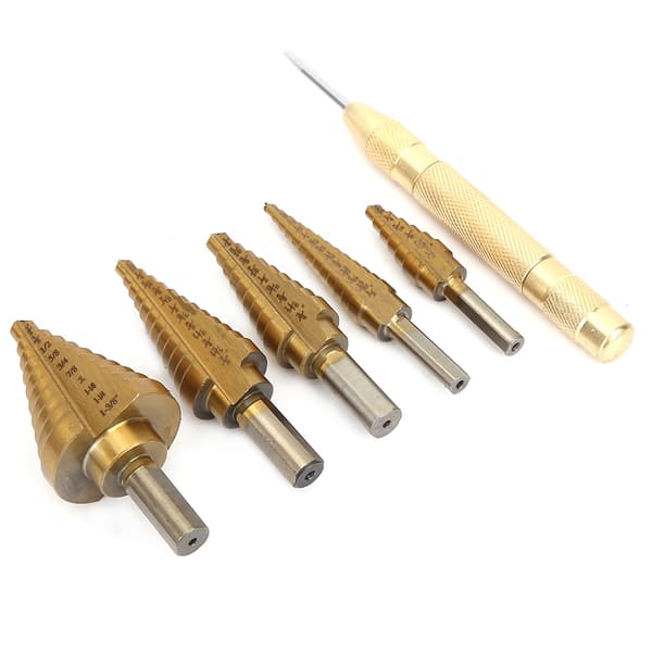 6 stk. HSS titaniumbelagte trinstyrbor Center Cone bor