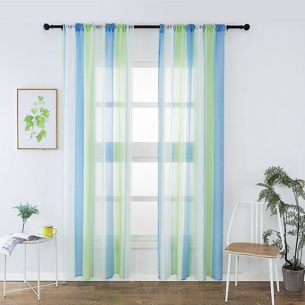 Fönster Gardin Stripe 100x200cm Tyll Voile Mode För Hem Kök Rum Sovrum Green blue