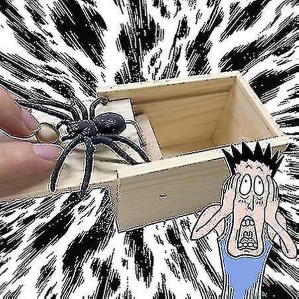 Trälåda Parodi Fake Spider Prank Spider Skrämma Box Black Spider