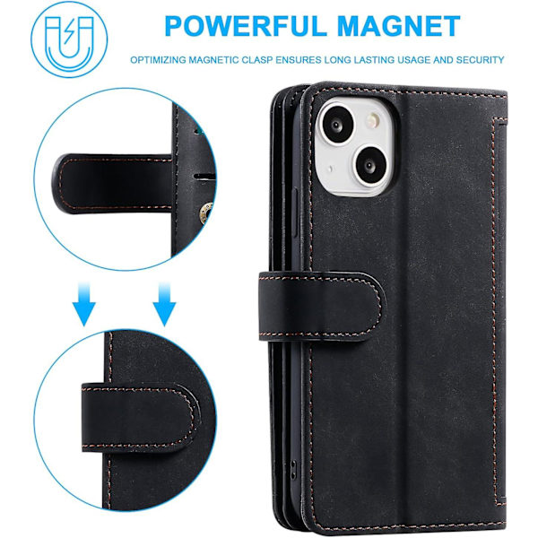 Plånboksfodral För Iphone 13, Retro 9 korthållare Fack Dragkedja Handväska Fodral Pu Läder Magnetstängning Kickstand Med handledsrem Tpu Stötsäker