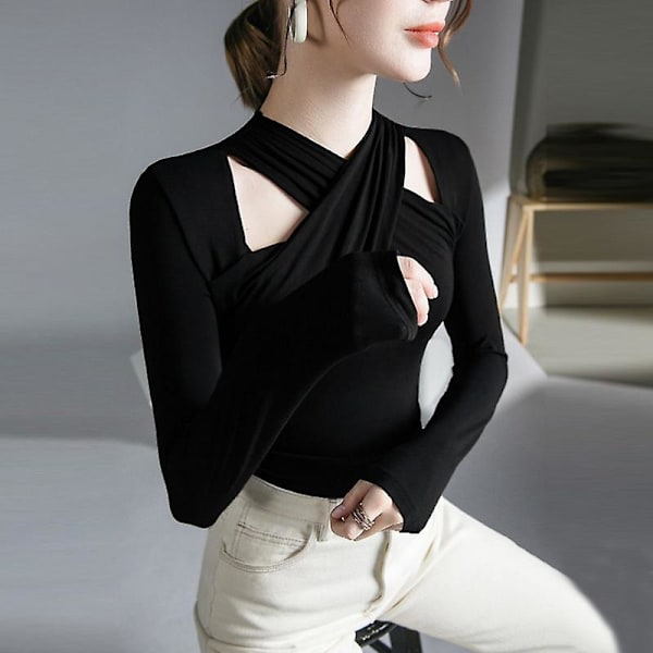 Höst Vinter Sexig Grimma Hollow Out Elegant Svart Kaffe Basic Dam Toppar Mode Långärmad Slim Fit T-shirt Kvinnor Kläder L Kaffe L Coffee