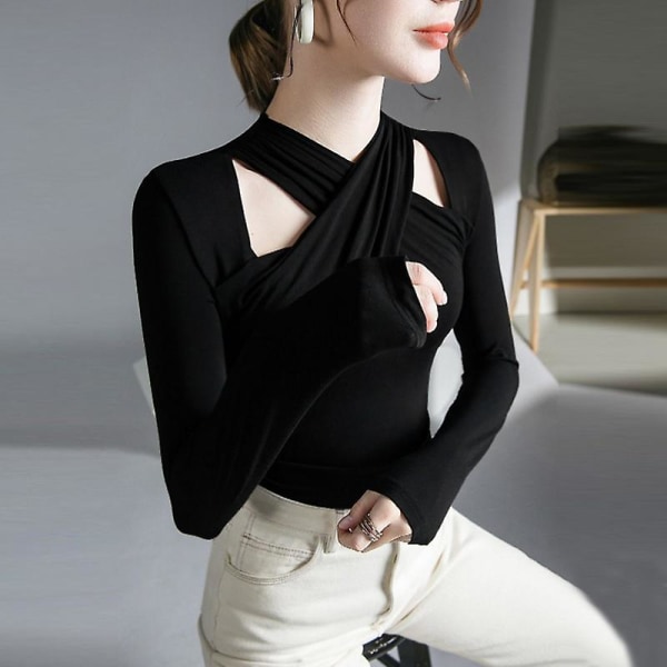 Höst Vinter Sexig Grimma Ihålig Elegant Svart Kaffe Basic Dam Toppar Mode Långärmad Slim Fit T-shirt Kvinnor Kläder M Kaffe M Coffee