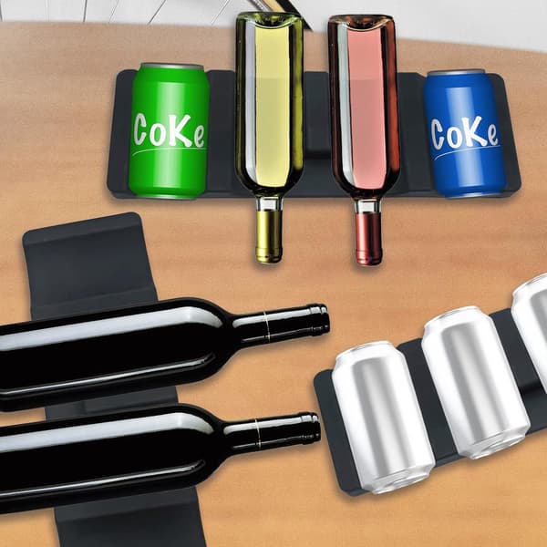 【BQ】Silicone Bottle Organizer - Stackable 2-Piece Wine Rack - Refrigerator Storage for Kitchen Counter Black 29x9.5x1.5cm